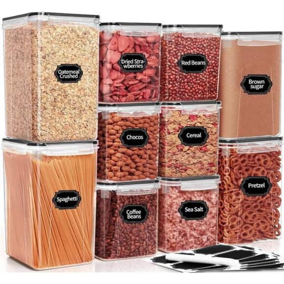 Large Airtight Food Storage Containers with Lids, 10PCS Plastic Cereal Storage - Picture 1 of 7